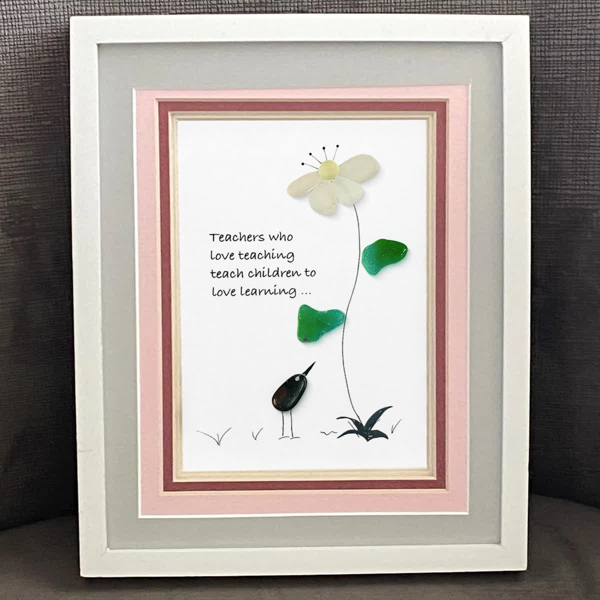 The Teacher's Garden & Bird Sea Glass Framed Art - image 0