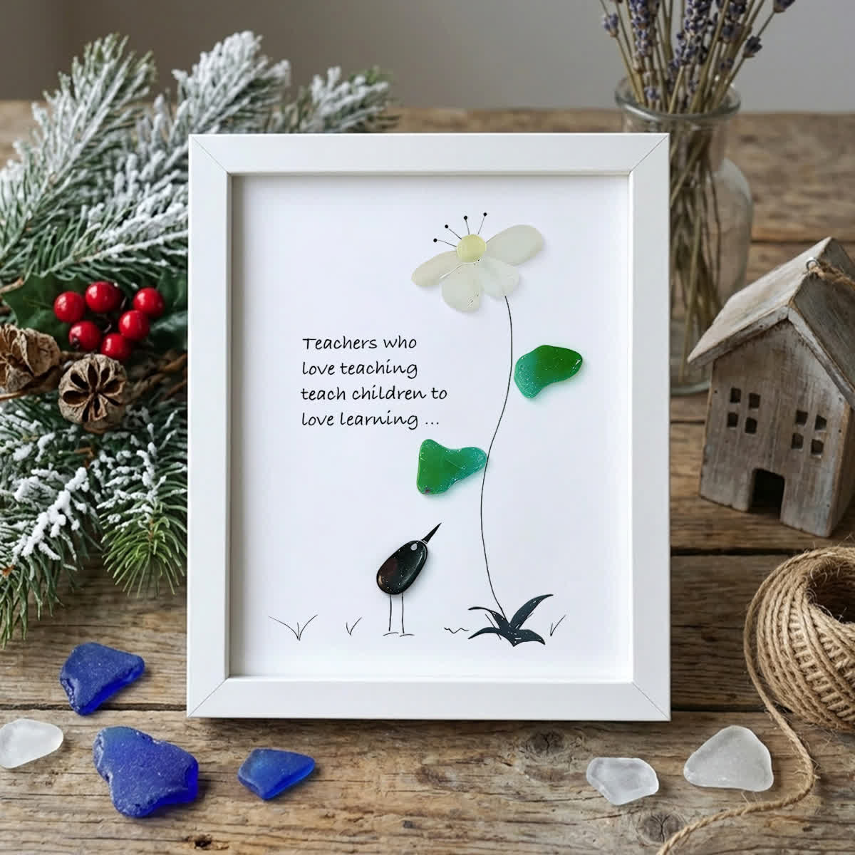 The Teacher's Garden & Bird Sea Glass Framed Art - White - 8" X 6" - image 8