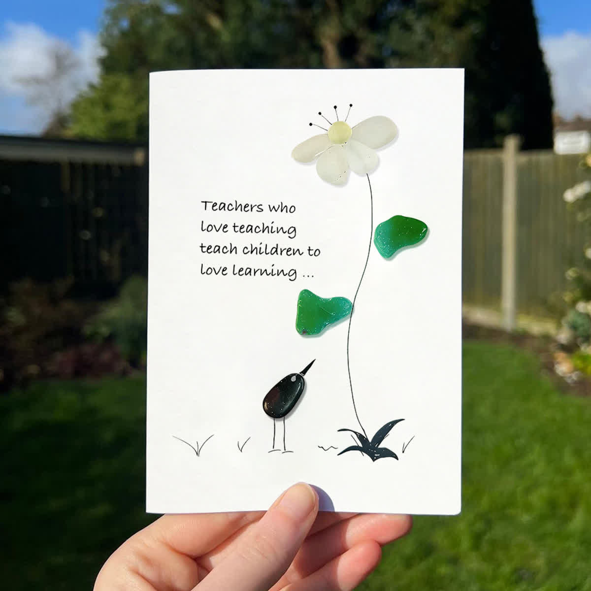 The Teacher's Garden & Bird Sea Glass Framed Art - Seaglass Card - 8" X 6" - image 1