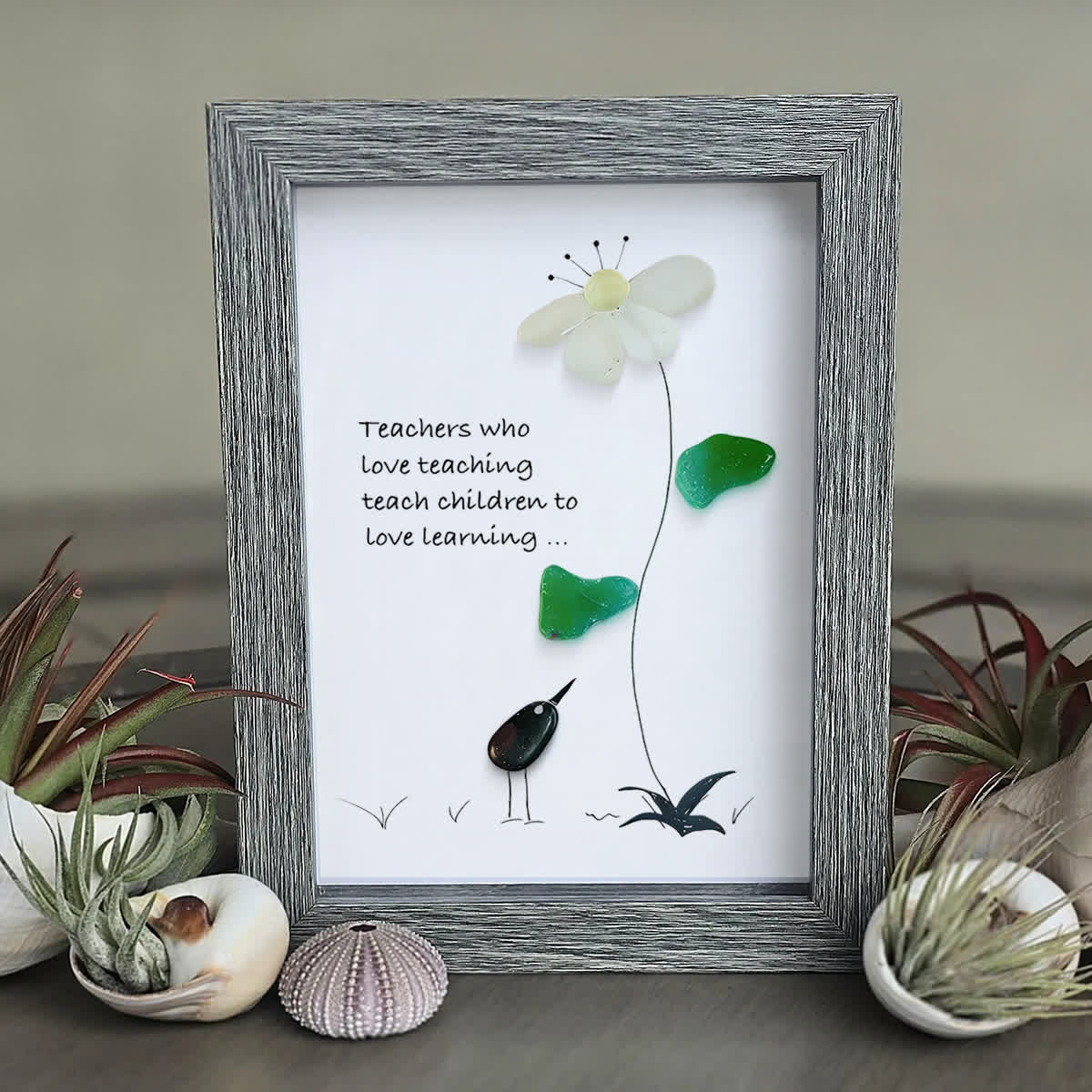 The Teacher's Garden & Bird Sea Glass Framed Art - image 3