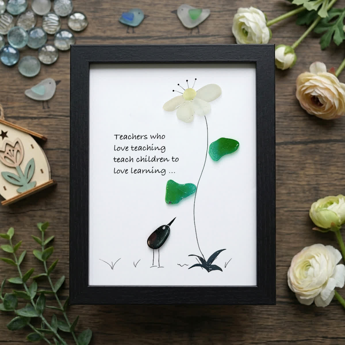 The Teacher's Garden & Bird Sea Glass Framed Art - Black - 8" X 6" - image 7