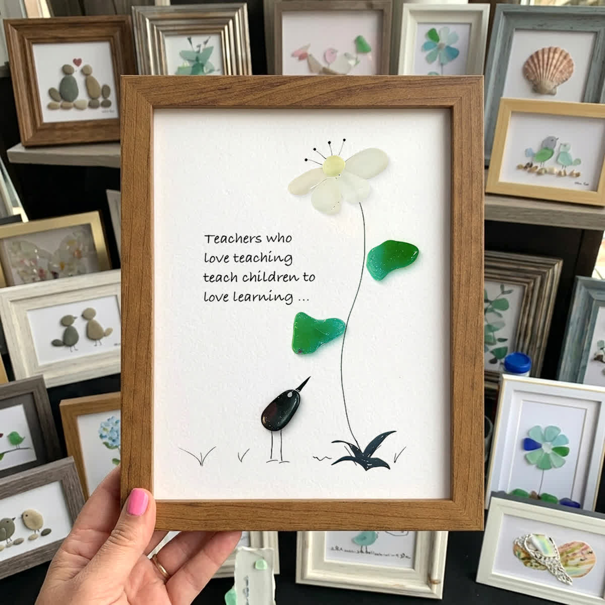 The Teacher's Garden & Bird Sea Glass Framed Art - Walnut Brown - 8" X 6" - image 6
