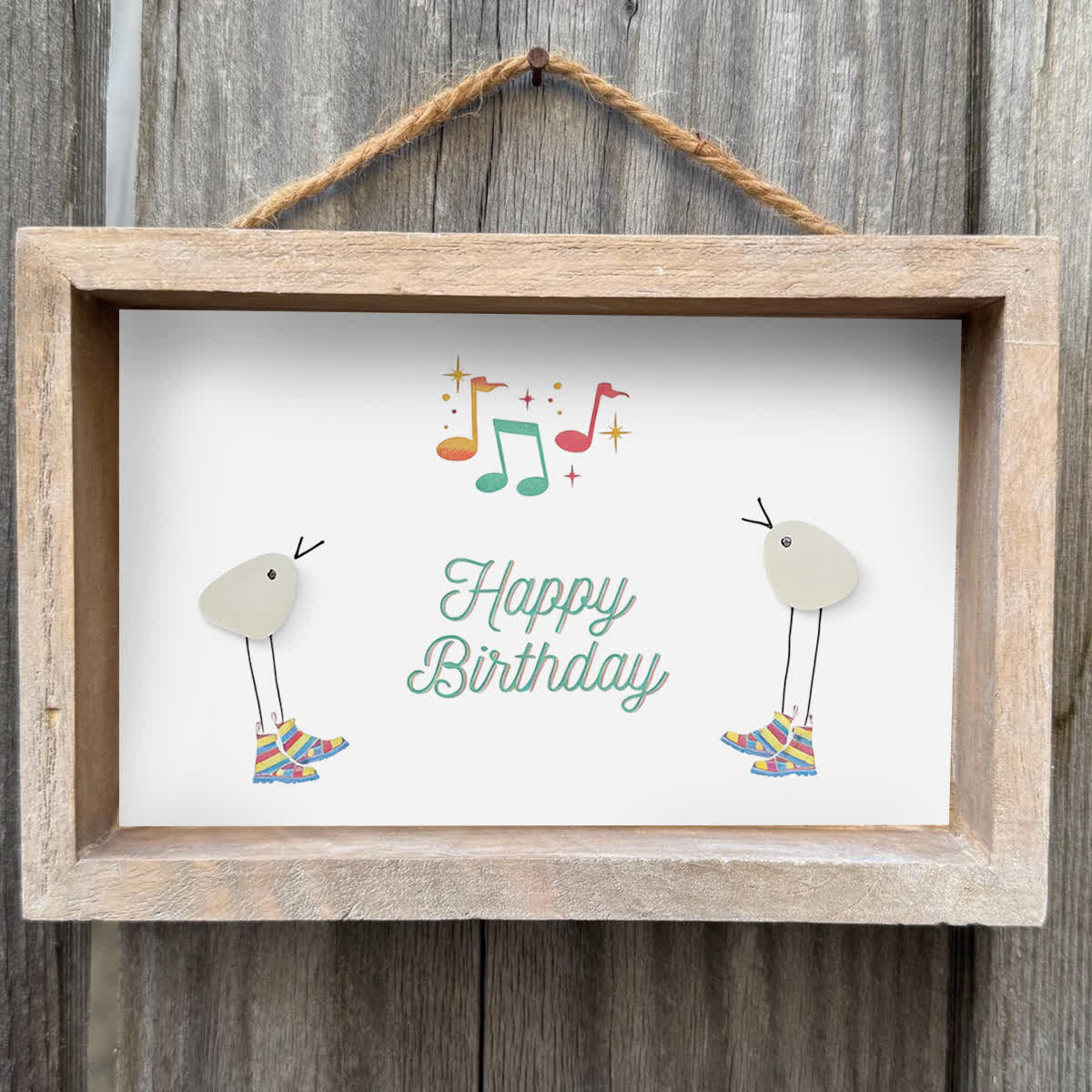 Happy Birthday Melody Dancing Birds Sea Glass Framed Art - image 5