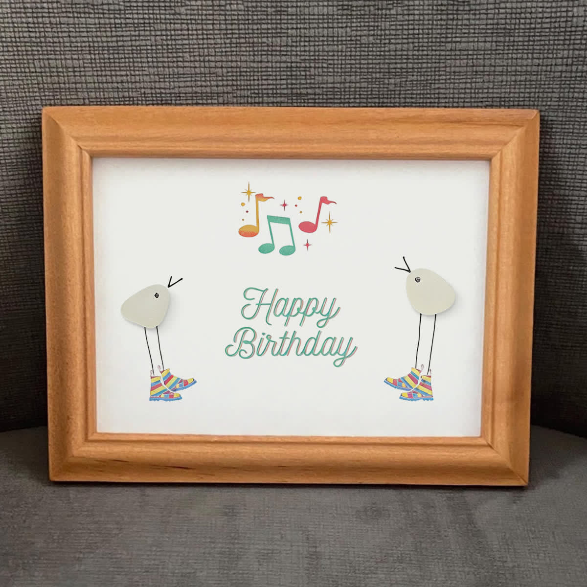 Happy Birthday Melody Dancing Birds Sea Glass Framed Art - image 4