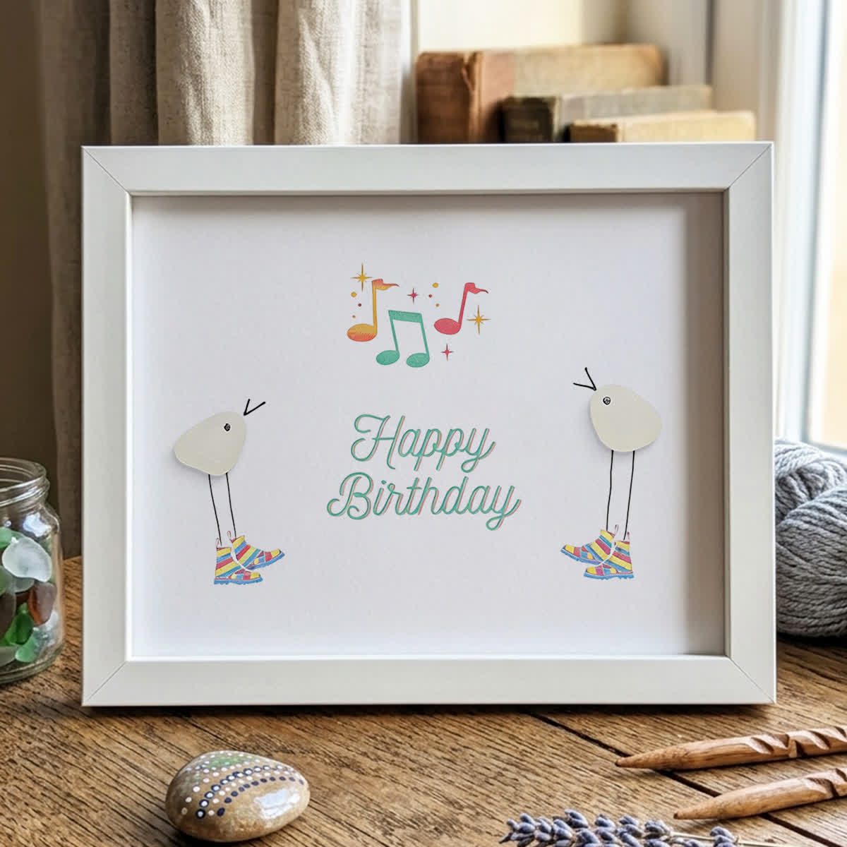 Happy Birthday Melody Dancing Birds Sea Glass Framed Art - White - 6" X 8" - image 10