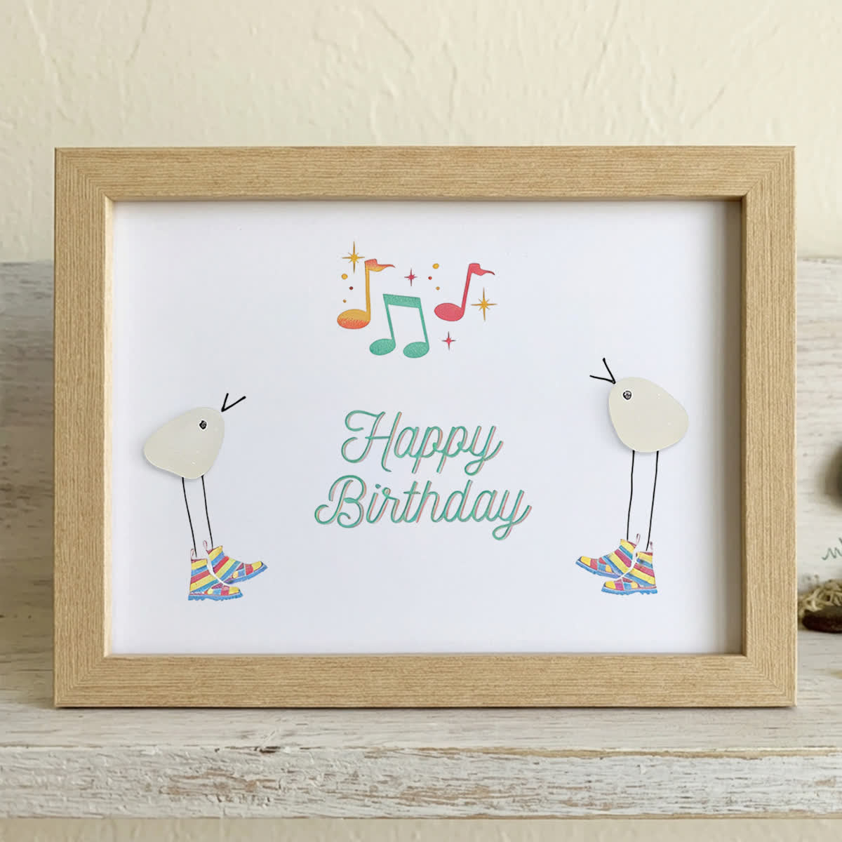 Happy Birthday Melody Dancing Birds Sea Glass Framed Art - Oak - 6" X 8" - image 7
