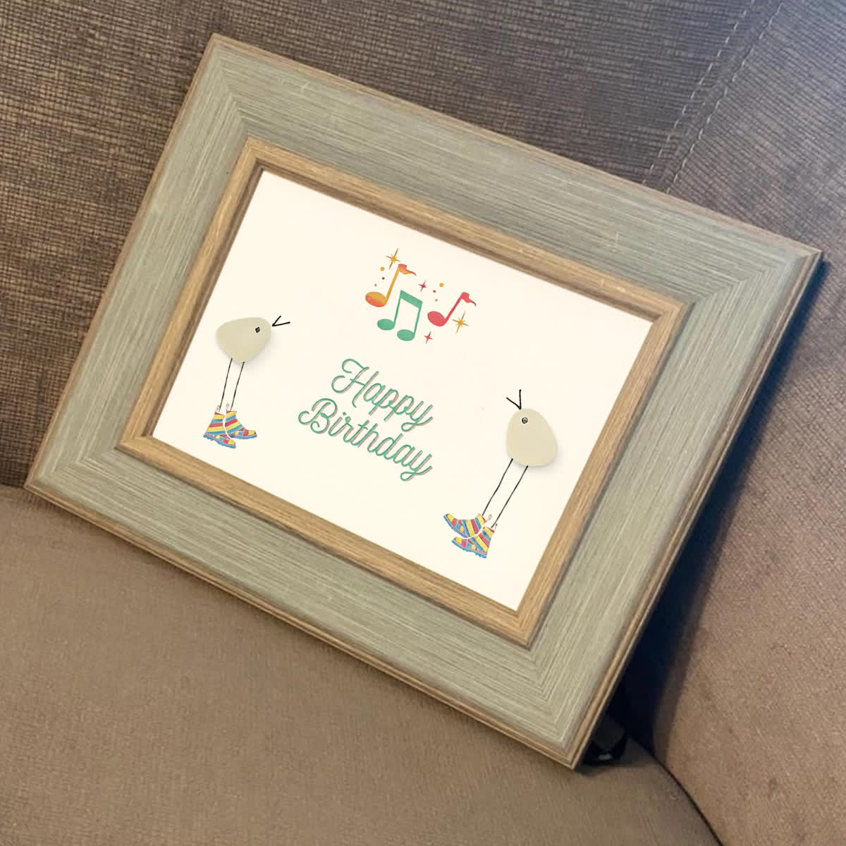 Happy Birthday Melody Dancing Birds Sea Glass Framed Art - image 6