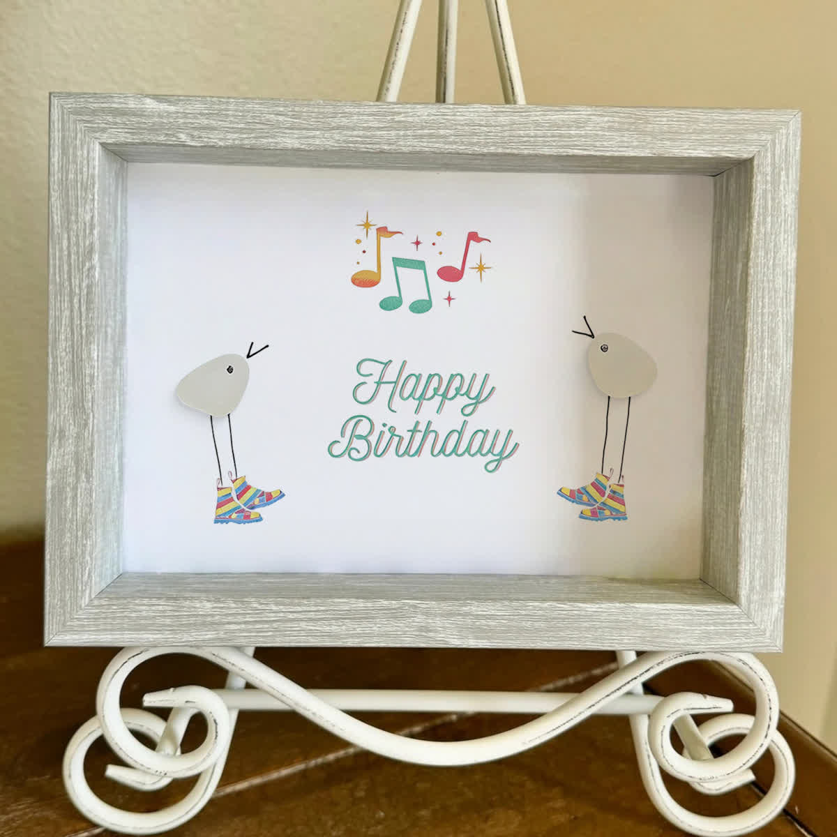 Happy Birthday Melody Dancing Birds Sea Glass Framed Art - image 3