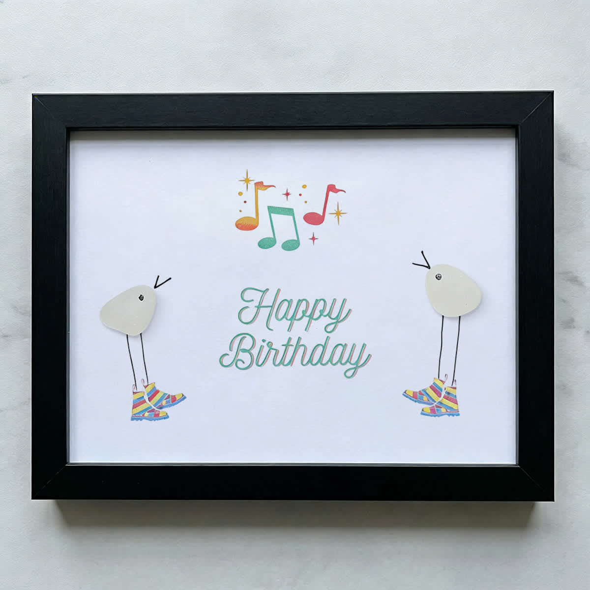 Happy Birthday Melody Dancing Birds Sea Glass Framed Art - Black - 6" X 8" - image 9