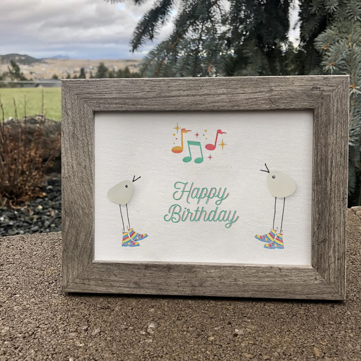Happy Birthday Melody Dancing Birds Sea Glass Framed Art - image 2