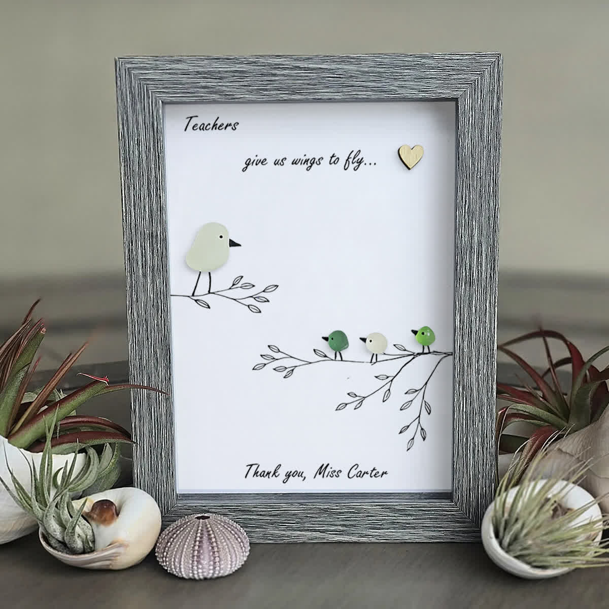Teachers Give Us Wings Custom Name Sea Glass Framed Art - image 0