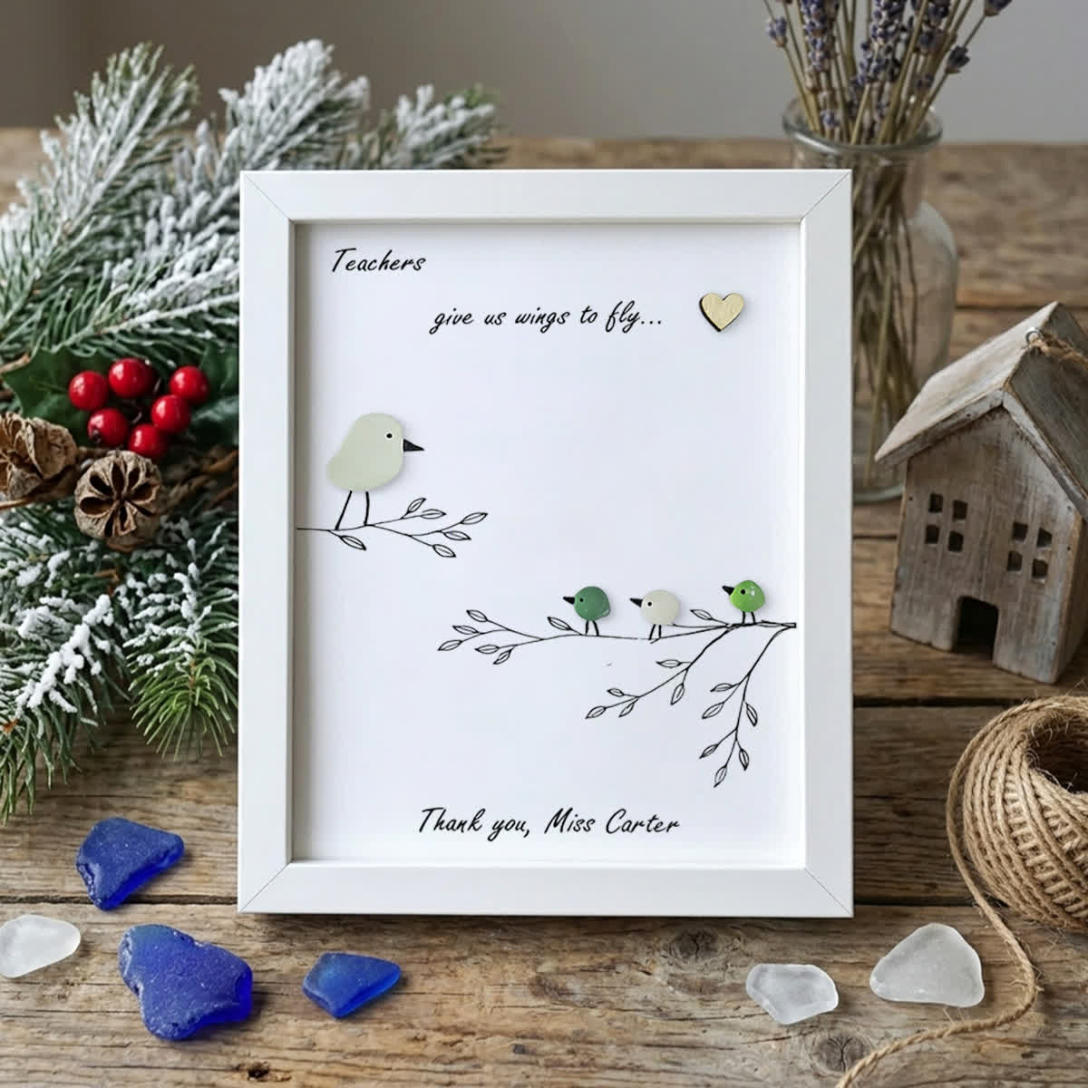 Teachers Give Us Wings Custom Name Sea Glass Framed Art - White - 8" X 6" - image 8