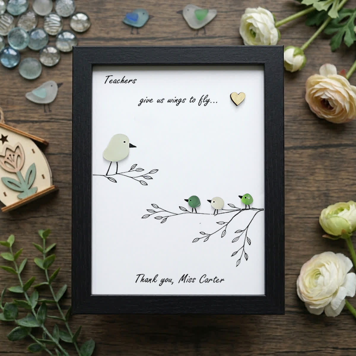 Teachers Give Us Wings Custom Name Sea Glass Framed Art - Black - 8" X 6" - image 7