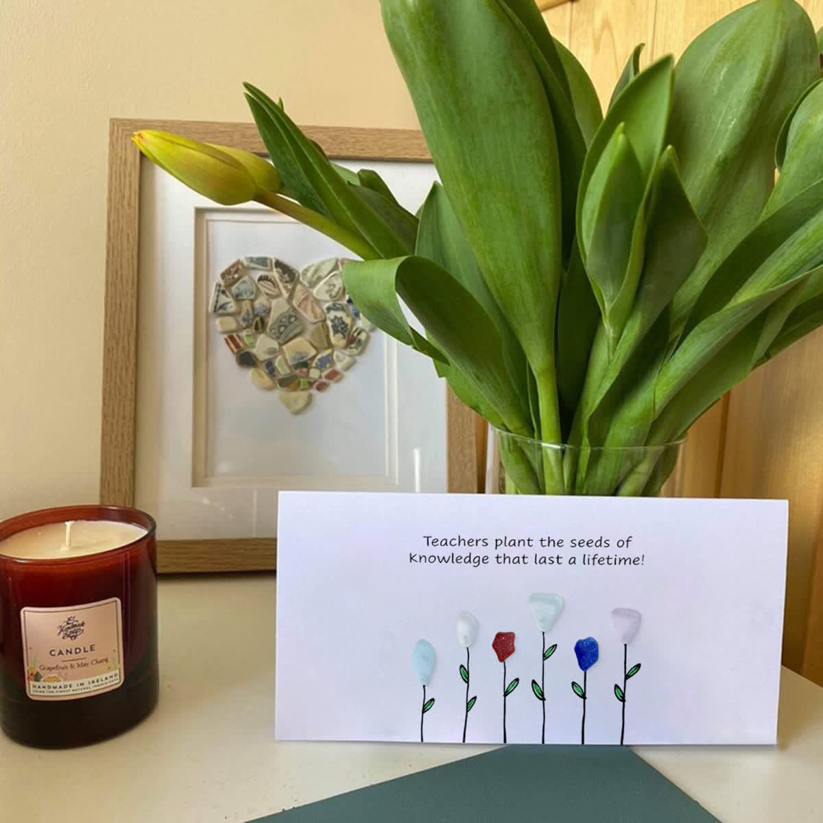 Seeds Of Knowledge Teacher Tribute Sea Glass Framed Art - Seaglass Card - 6" X 8" - image 1
