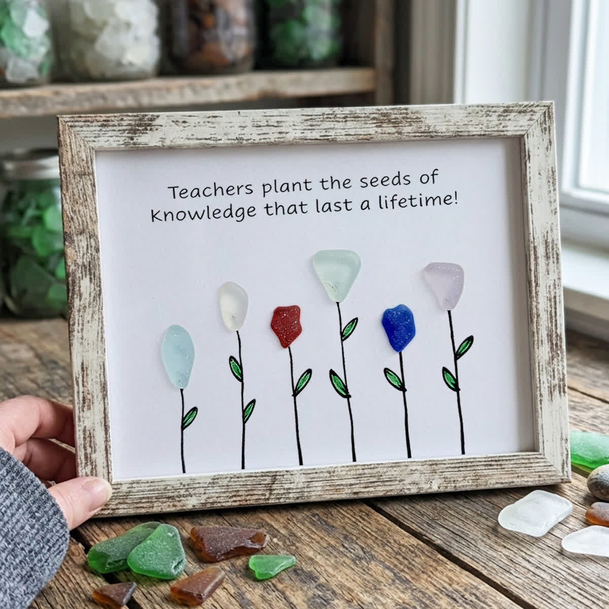 Seeds Of Knowledge Teacher Tribute Sea Glass Framed Art - Retro White - 6" X 8" - image 11