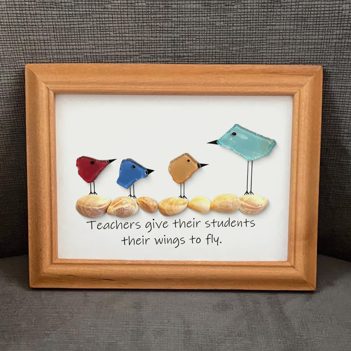 Teachers Give Wings Bird Flock Sea Glass Framed Art - image 0
