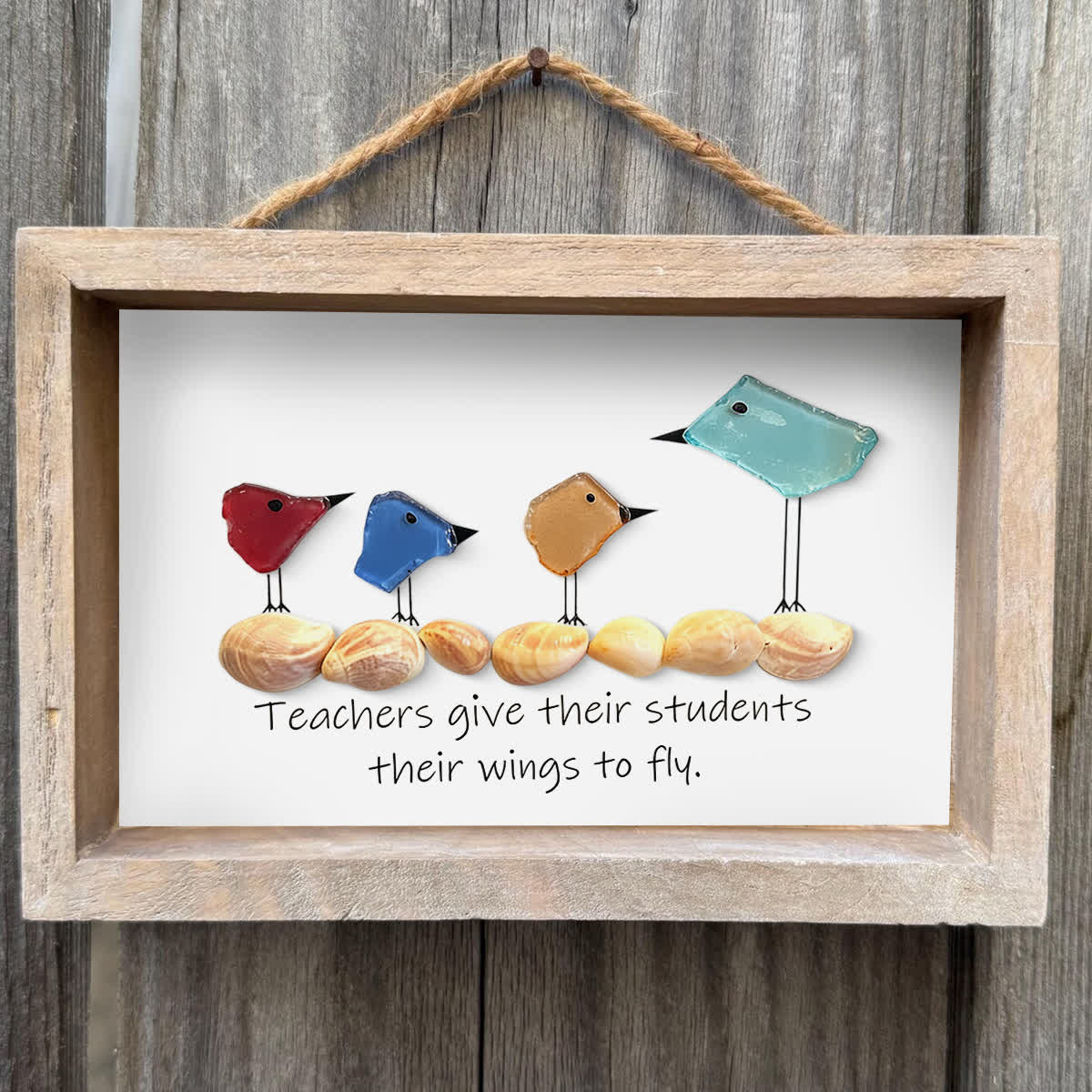 Teachers Give Wings Bird Flock Sea Glass Framed Art - image 2