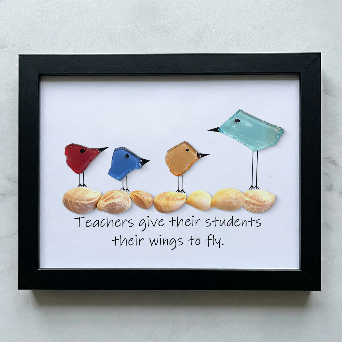 Teachers Give Wings Bird Flock Sea Glass Framed Art - Black - 6" X 8" - image 9
