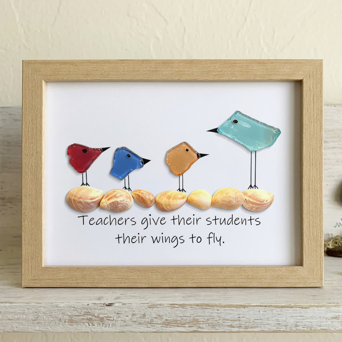 Teachers Give Wings Bird Flock Sea Glass Framed Art - Oak - 6" X 8" - image 7