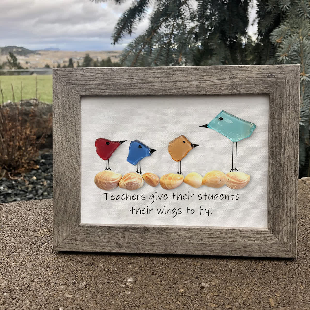Teachers Give Wings Bird Flock Sea Glass Framed Art - image 3