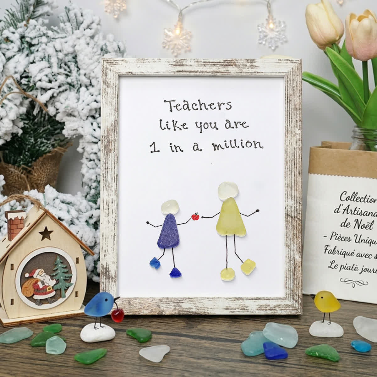 The One-in-a-Million Teacher Sea Glass Framed Art - Retro White - 8" X 6" - image 9