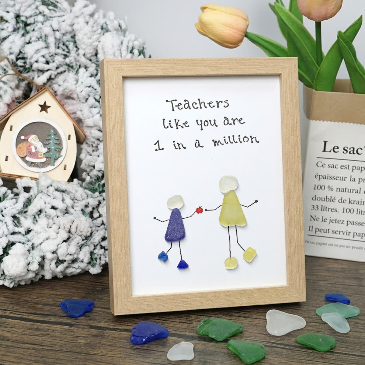 The One-in-a-Million Teacher Sea Glass Framed Art - Oak - 8" X 6" - image 5