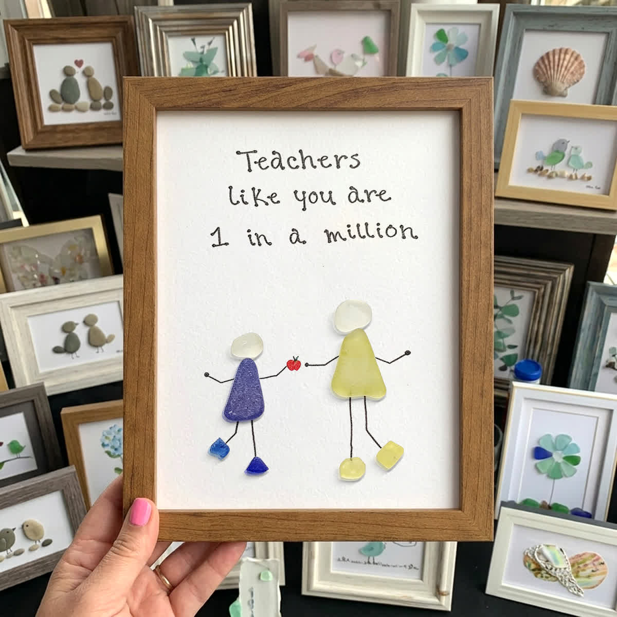 The One-in-a-Million Teacher Sea Glass Framed Art - Walnut Brown - 8" X 6" - image 6