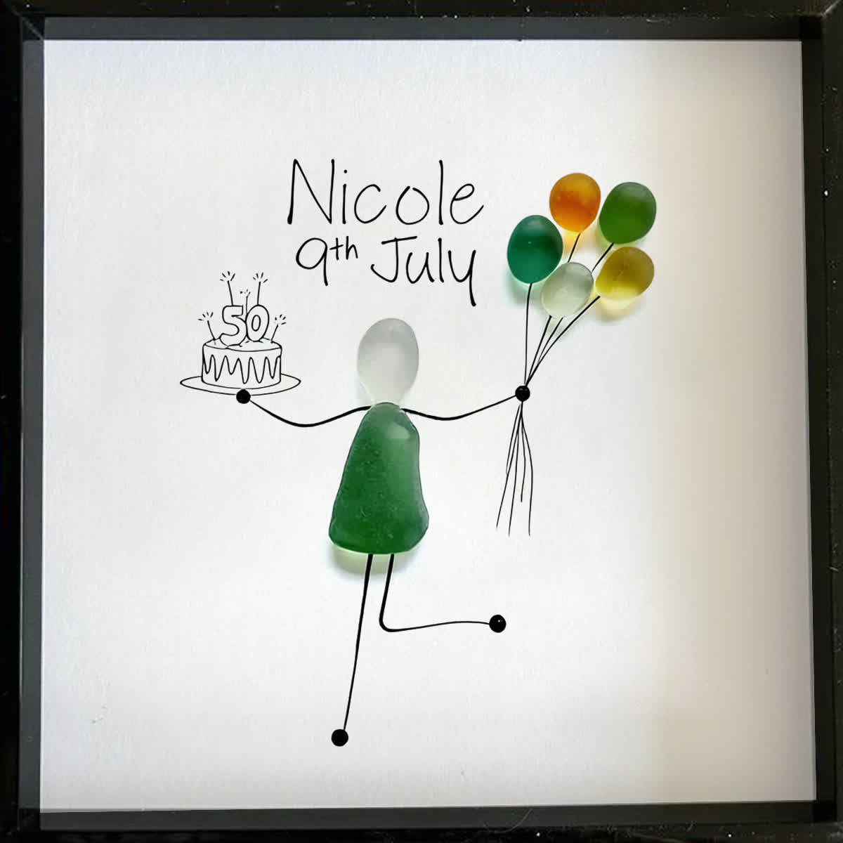 Birthday Cake Custom Date & Name Sea Glass Framed Art - image 5