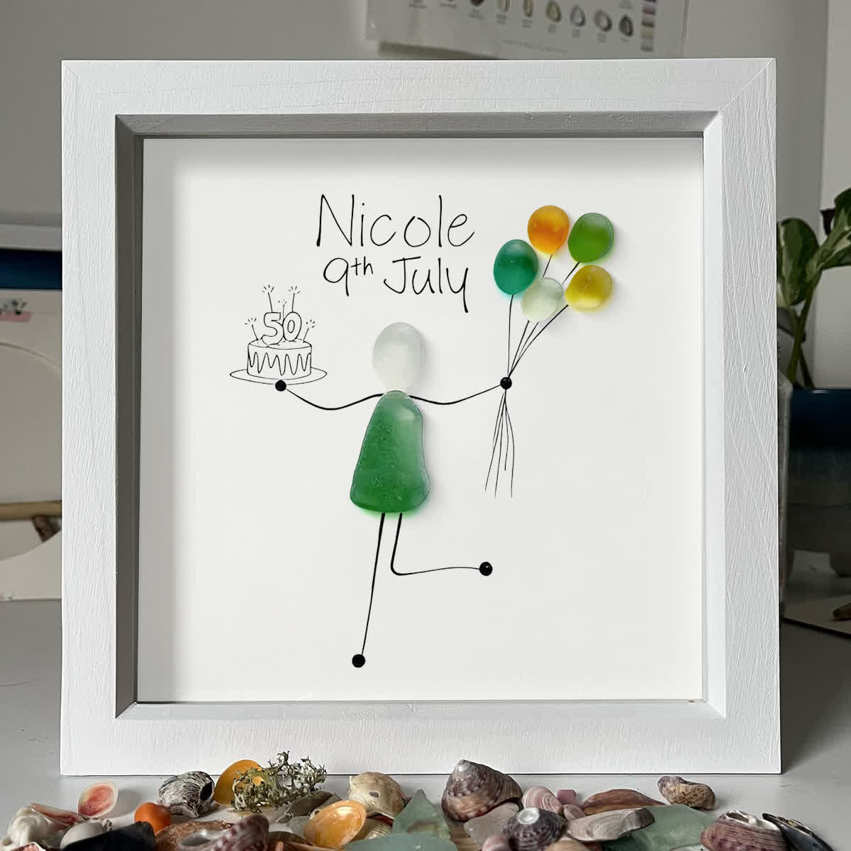 Birthday Cake Custom Date & Name Sea Glass Framed Art - image 6