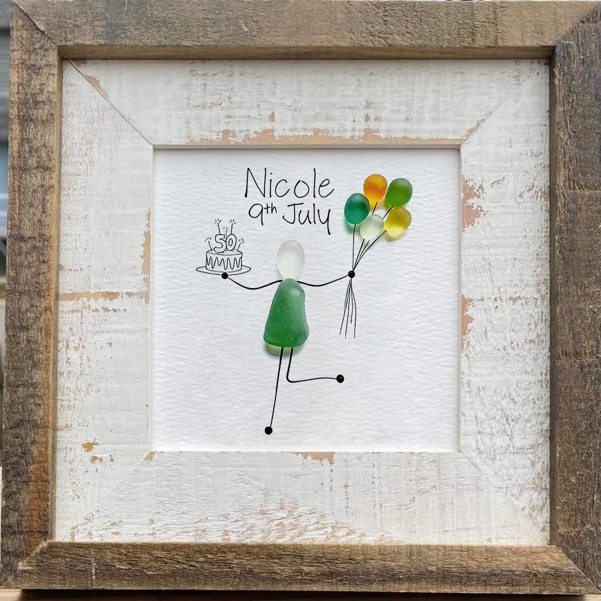 Birthday Cake Custom Date & Name Sea Glass Framed Art - image 4