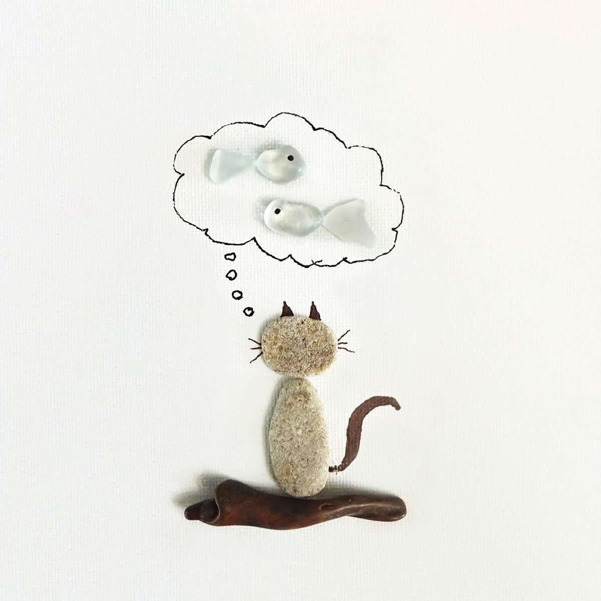 Cat's Daydreams & Fish Sea Glass Framed Art - Seaglass Card - 8" X 6" - image 1