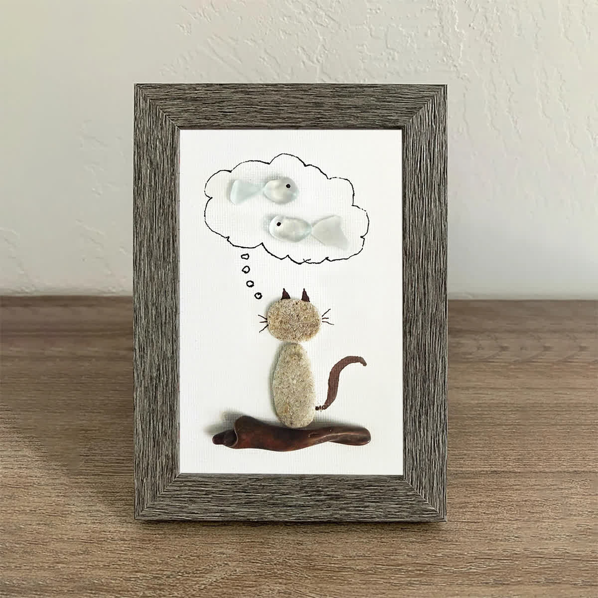 Cat's Daydreams & Fish Sea Glass Framed Art - image 5
