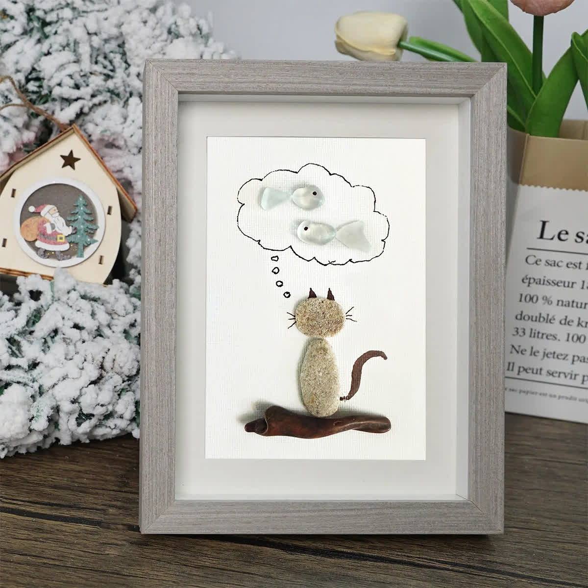 Cat's Daydreams & Fish Sea Glass Framed Art - image 3