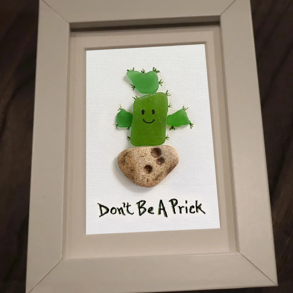 "Don't Be A Prick" Cactus Sea Glass Framed Art - image 3