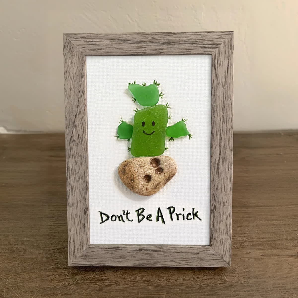 "Don't Be A Prick" Cactus Sea Glass Framed Art - image 4