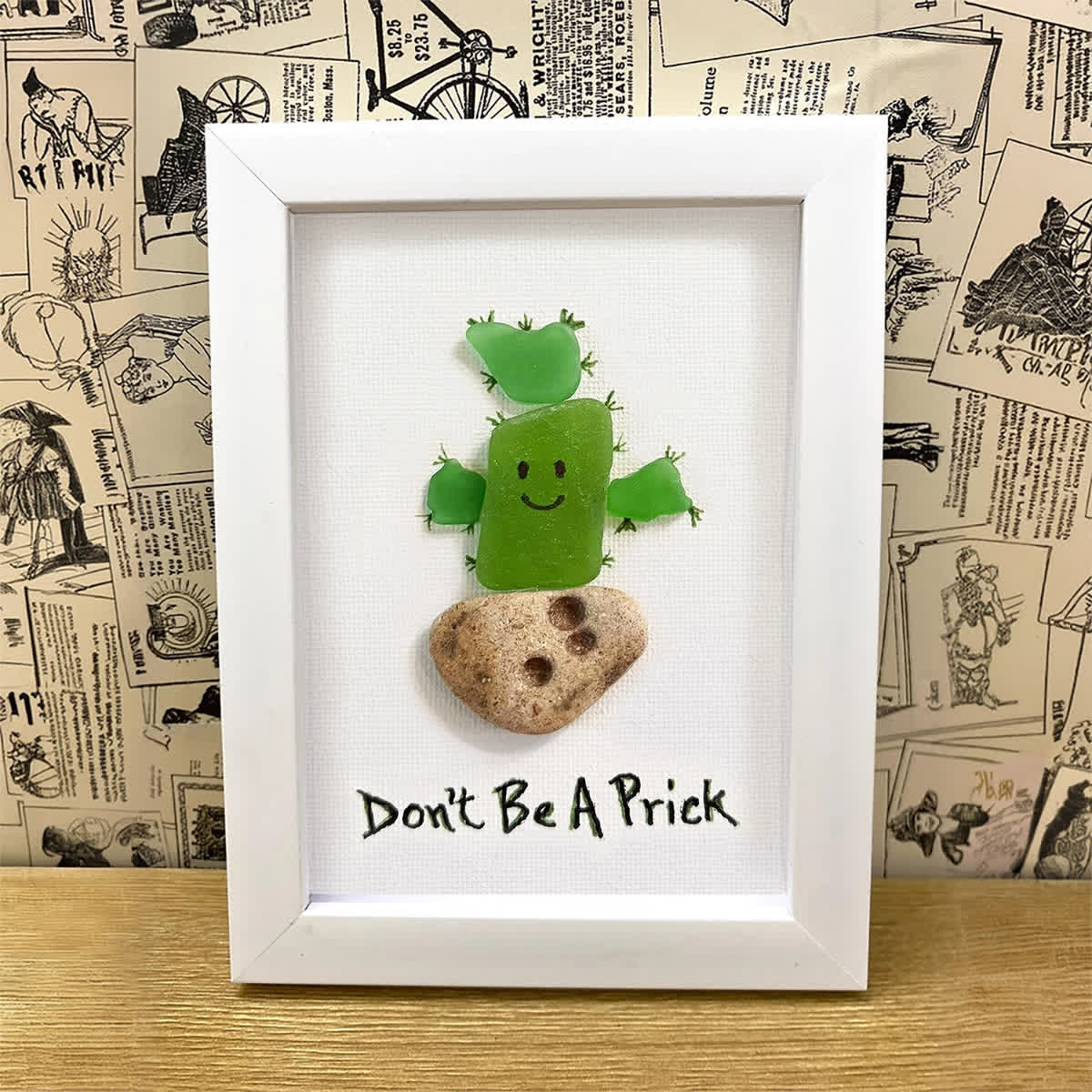 "Don't Be A Prick" Cactus Sea Glass Framed Art - image 2