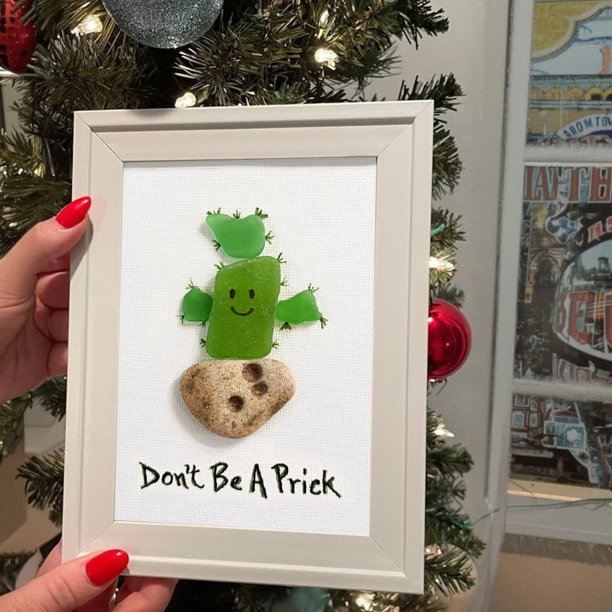 "Don't Be A Prick" Cactus Sea Glass Framed Art - image 5