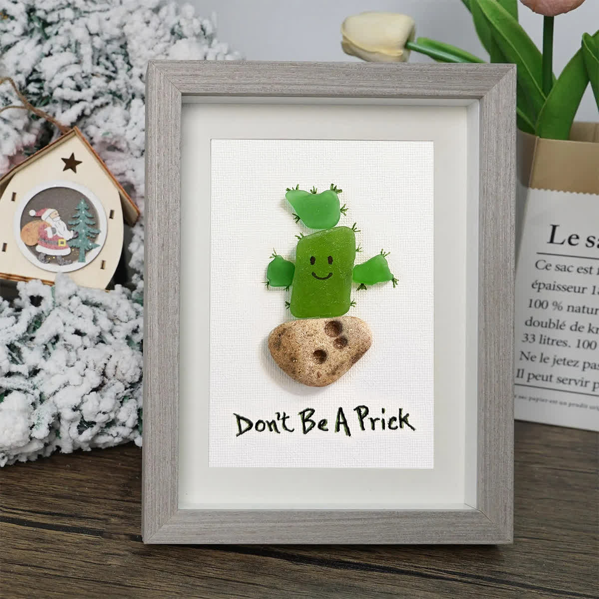 "Don't Be A Prick" Cactus Sea Glass Framed Art - image 0