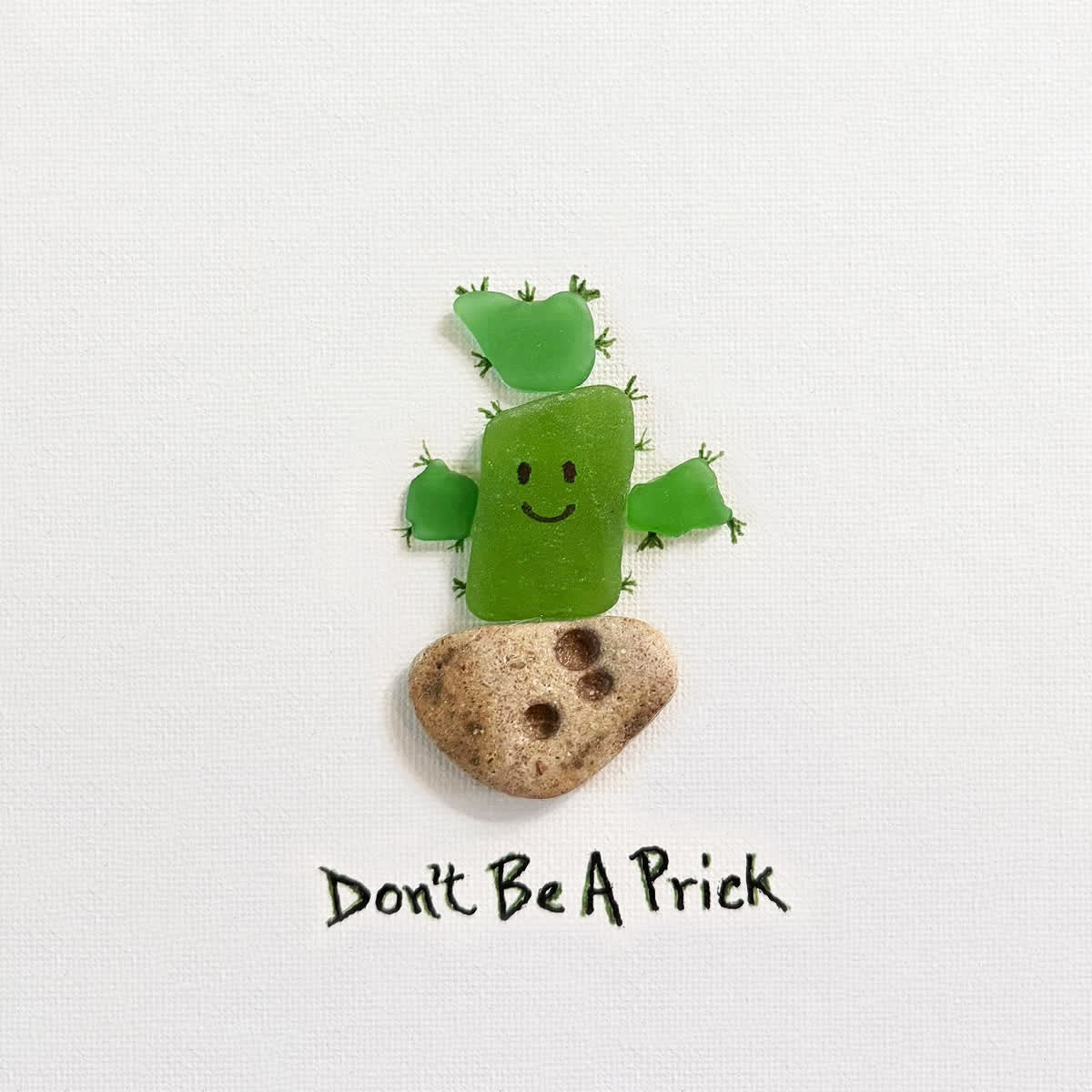 "Don't Be A Prick" Cactus Sea Glass Framed Art - Seaglass Card - 8" X 6" - image 1