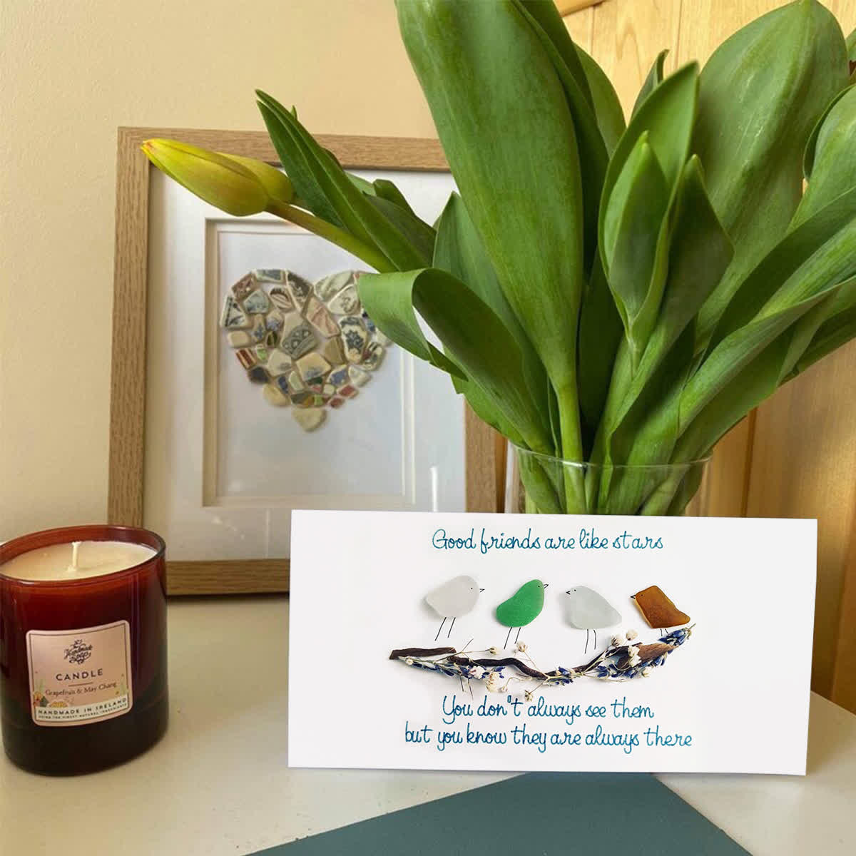 Good Friends Are Like Stars Sea Glass Framed Art - Seaglass Card - 6" X 8" - image 1