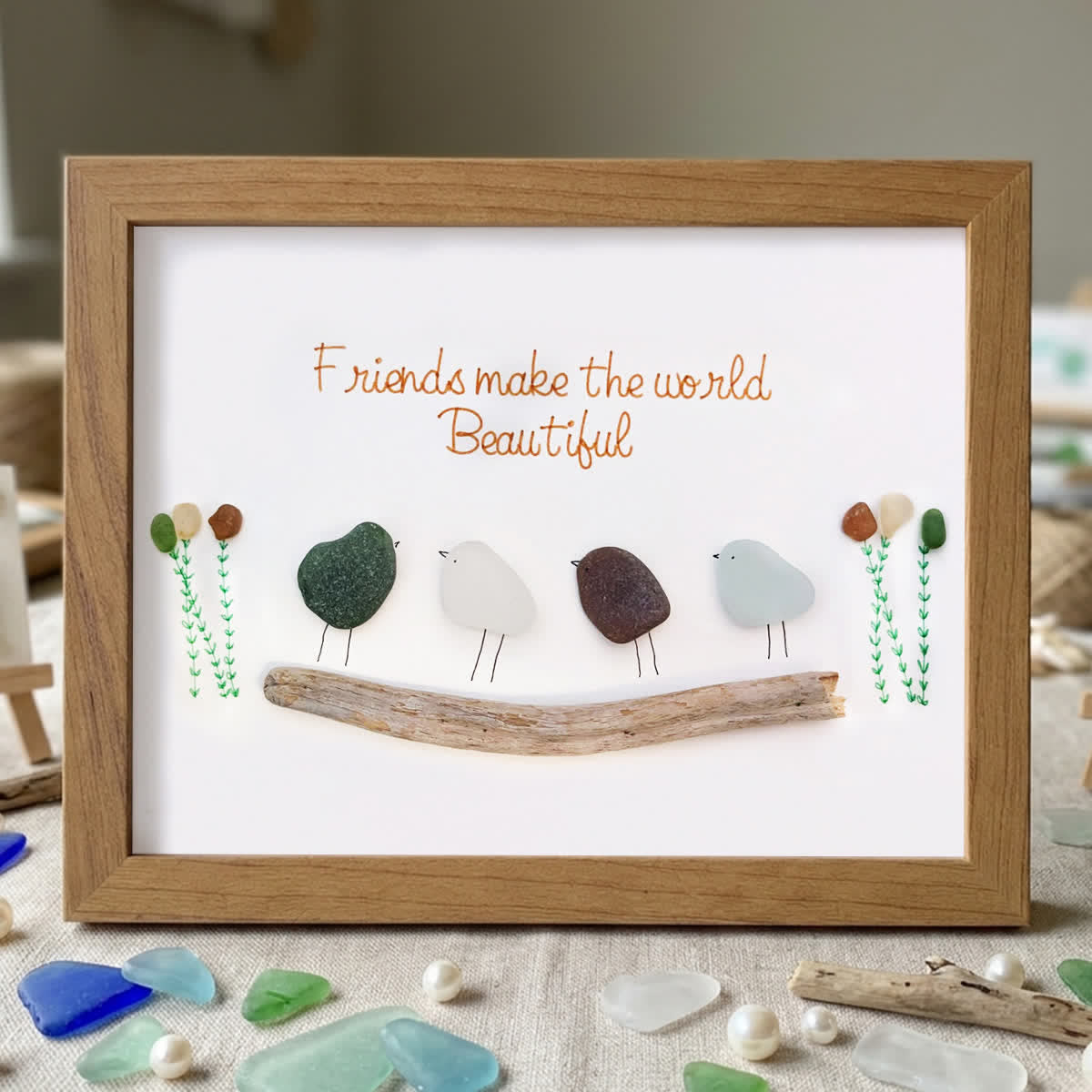 Friends Make the World Beautiful Sea Glass Framed Art - Walnut Brown - 6" X 8" - image 8