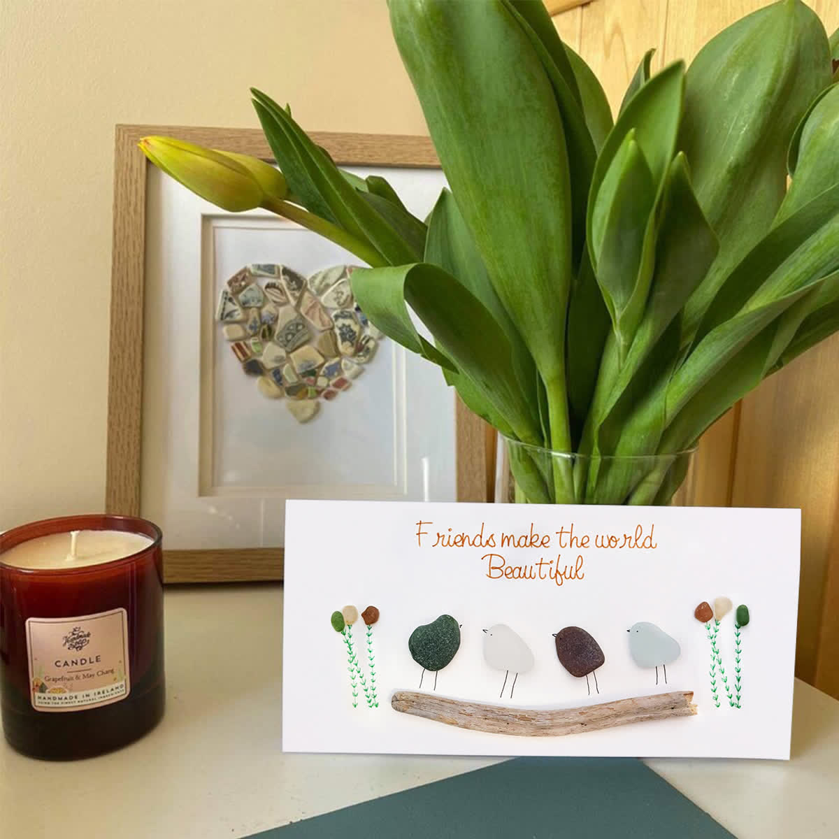 Friends Make the World Beautiful Sea Glass Framed Art - Seaglass Card - 6" X 8" - image 1