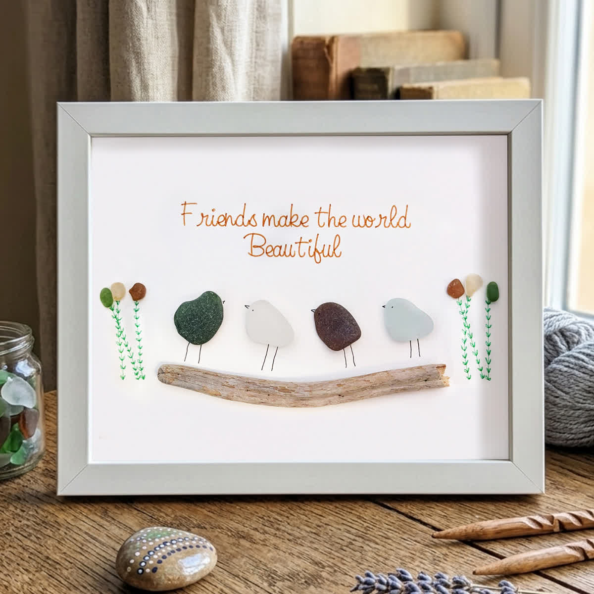Friends Make the World Beautiful Sea Glass Framed Art - White - 6" X 8" - image 10