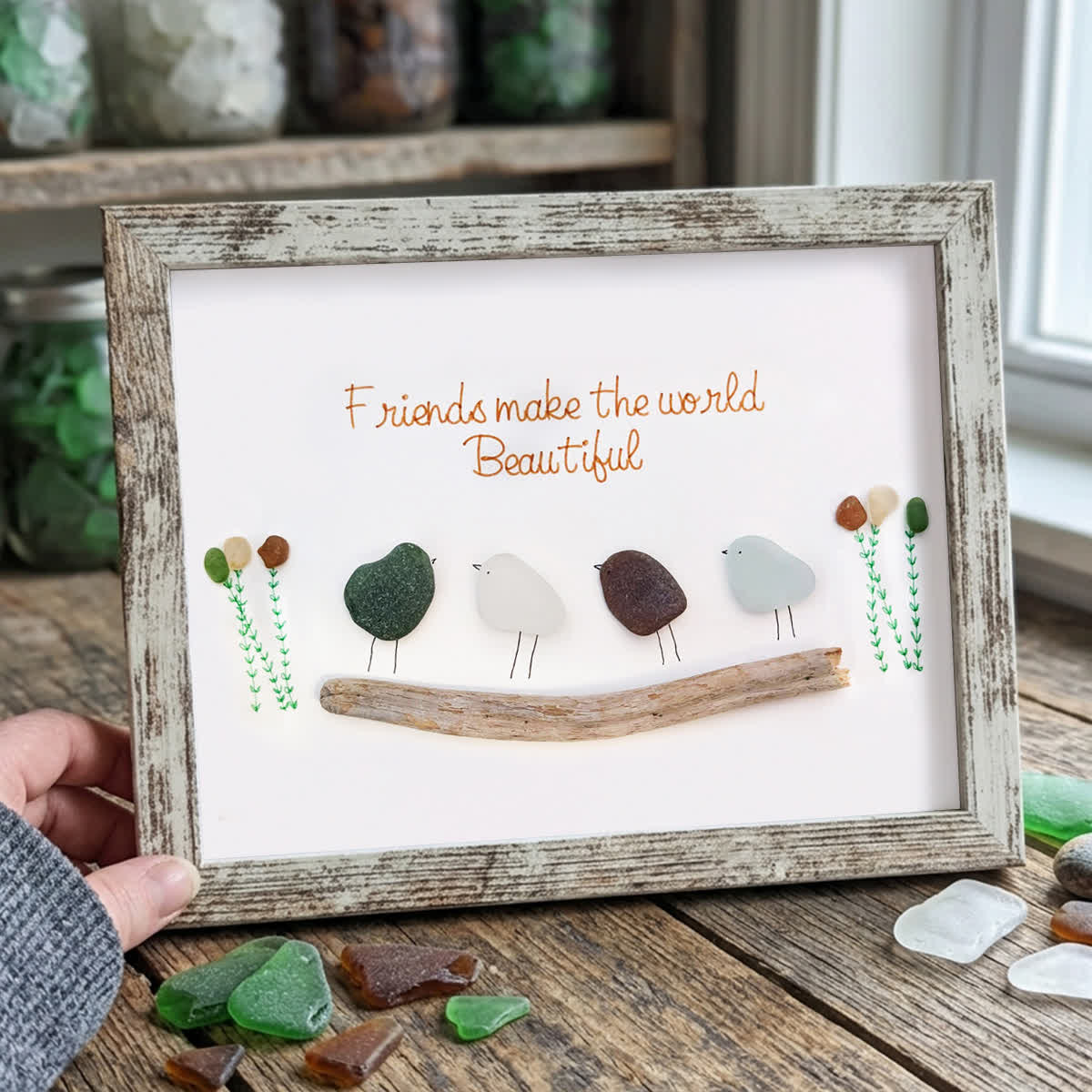 Friends Make the World Beautiful Sea Glass Framed Art - Retro White - 6" X 8" - image 11