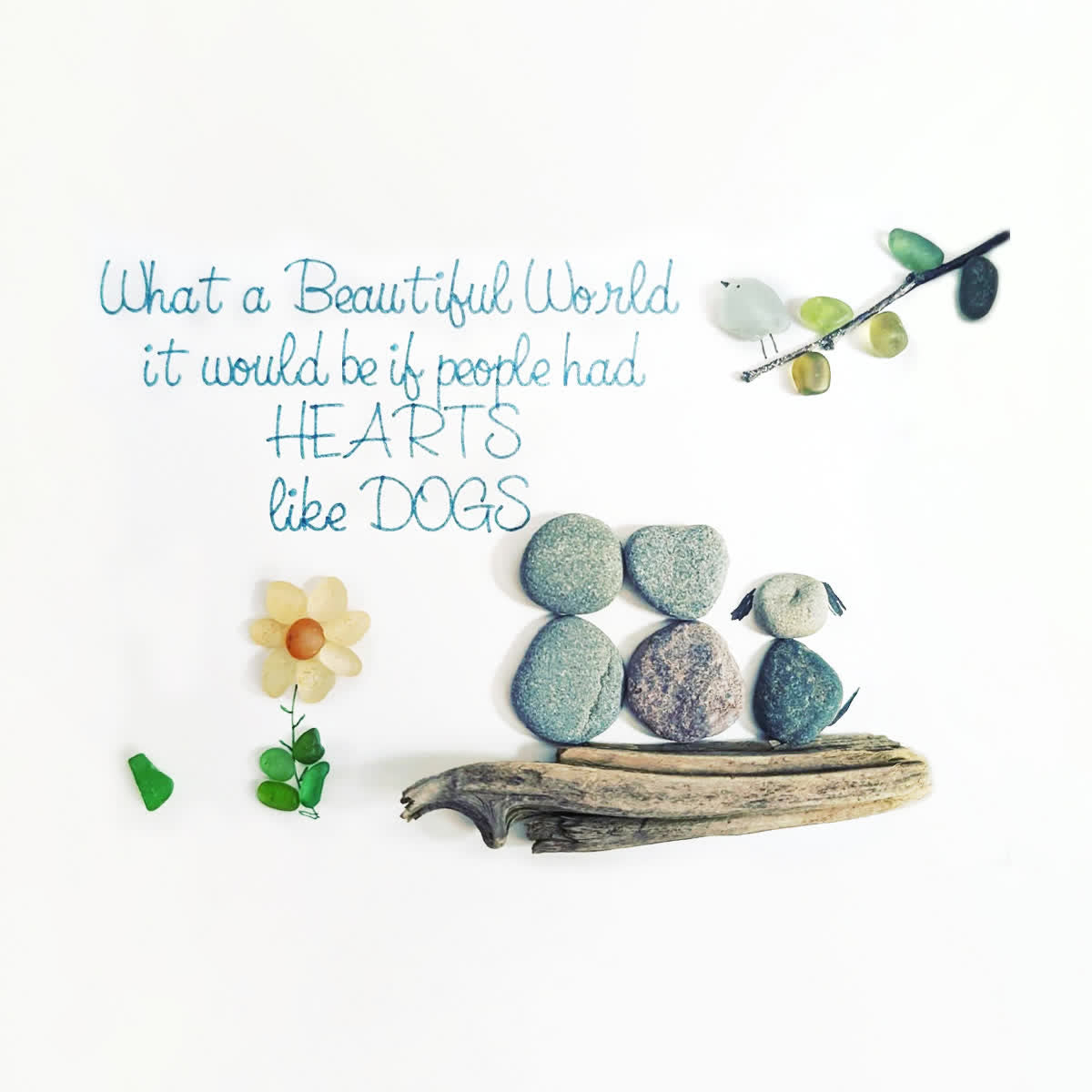 Hearts Like Dogs & Petals Sea Glass Framed Art - image 2