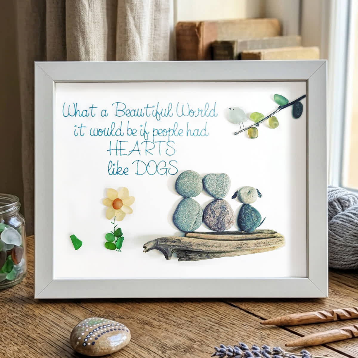 Hearts Like Dogs & Petals Sea Glass Framed Art - White - 6" X 8" - image 10