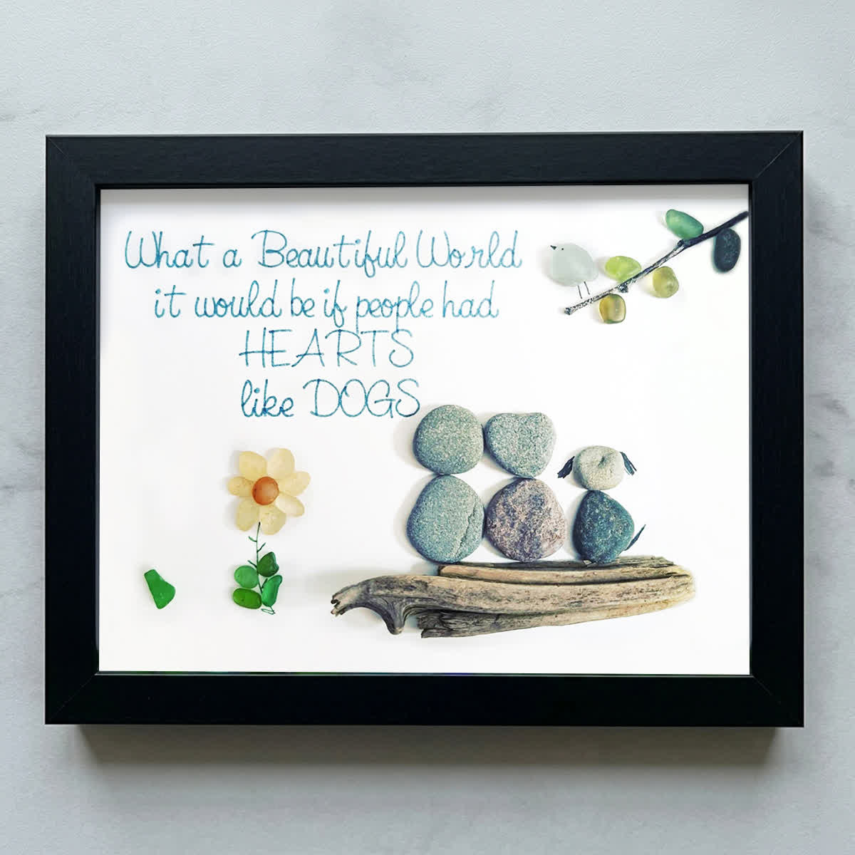 Hearts Like Dogs & Petals Sea Glass Framed Art - Black - 6" X 8" - image 9