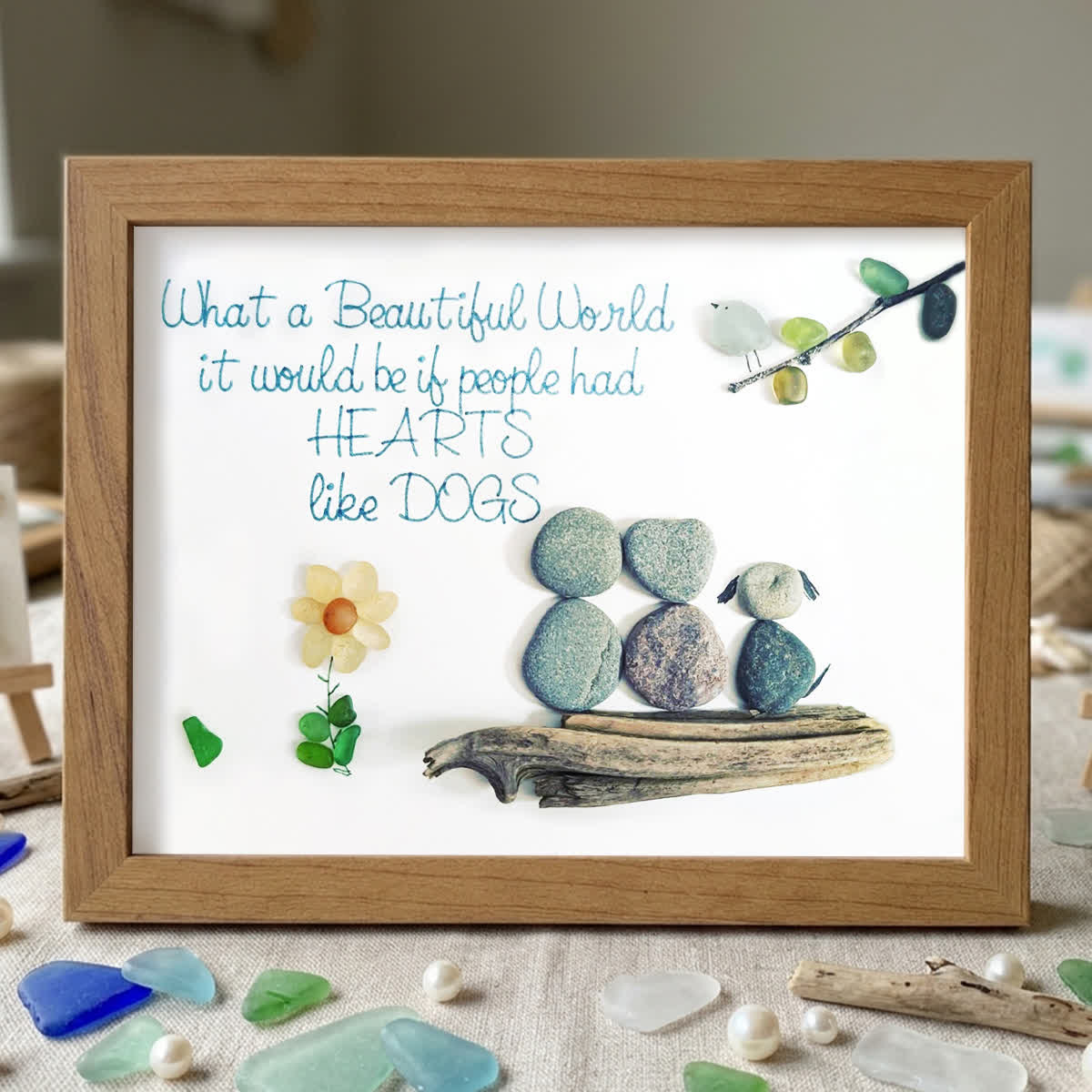 Hearts Like Dogs & Petals Sea Glass Framed Art - Walnut Brown - 6" X 8" - image 8