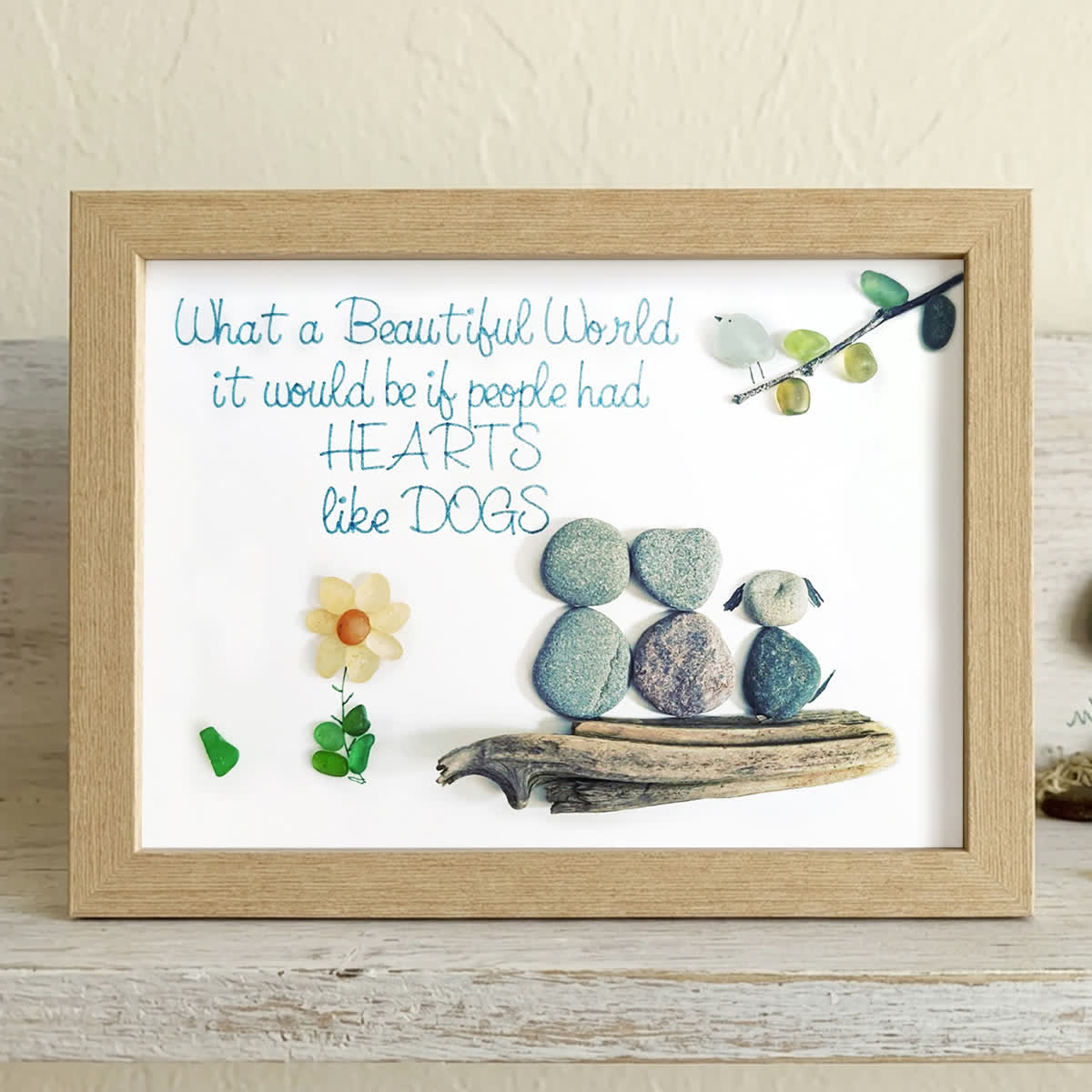 Hearts Like Dogs & Petals Sea Glass Framed Art - Oak - 6" X 8" - image 7