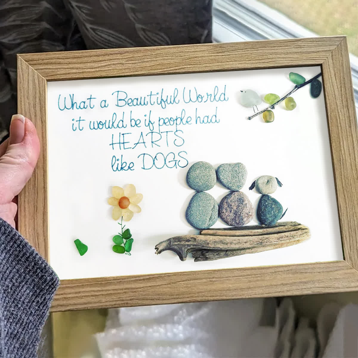 Hearts Like Dogs & Petals Sea Glass Framed Art - image 4